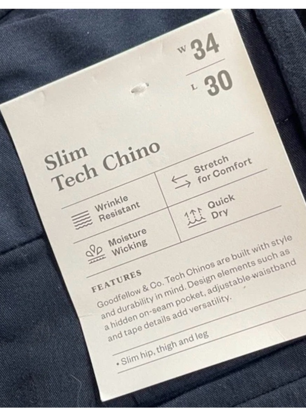 Goodfellow & Co Men's Deep Blue Chinos Size 34x30 | NWT - Picture 7 of 7